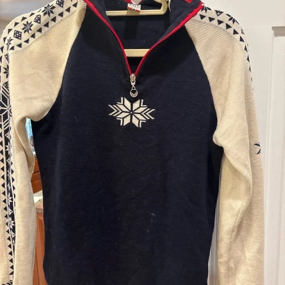 Dale of Norway Navy, Cream and Red 1/4 Zip Sweater - Picture 2 of 4